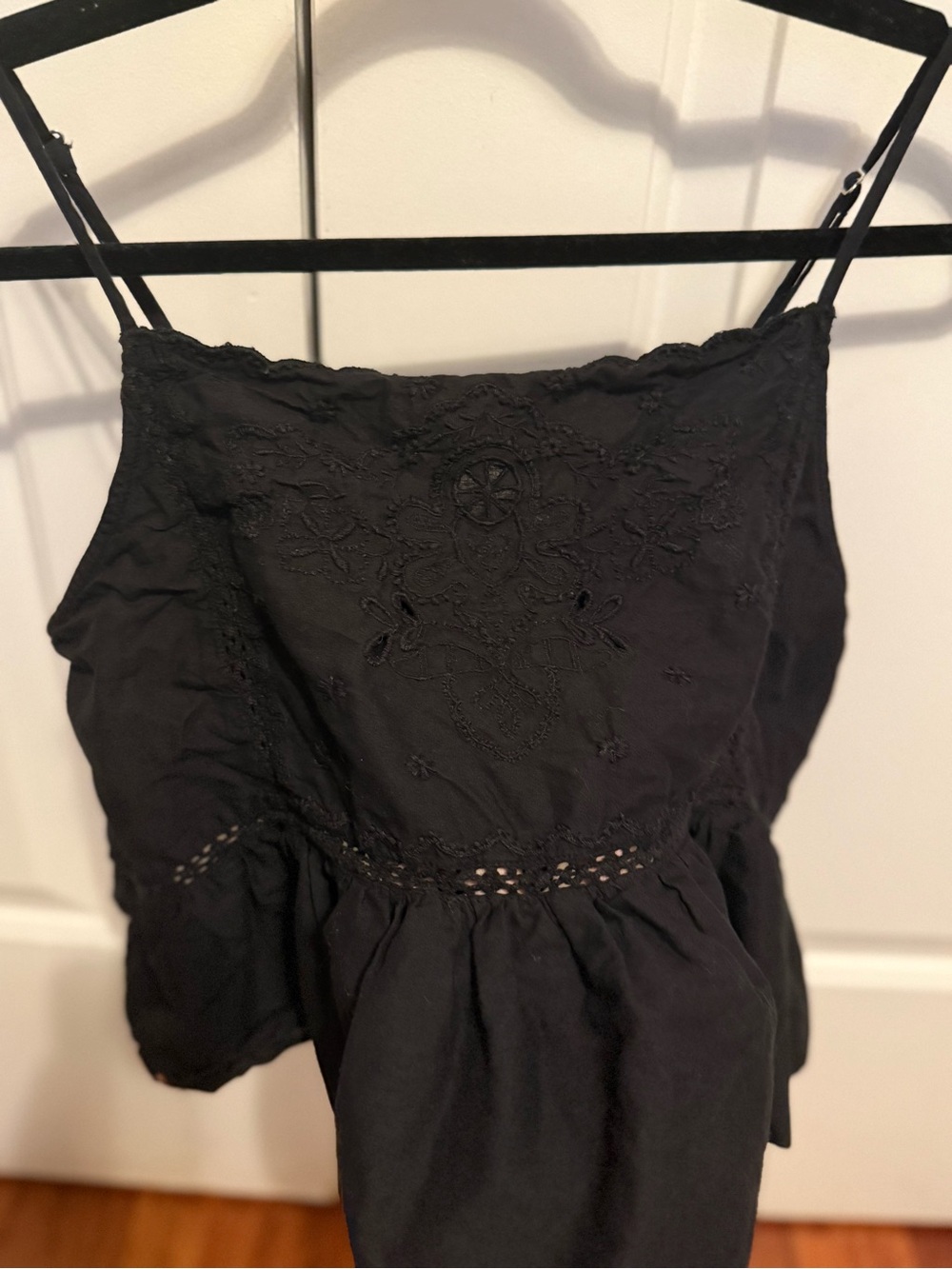 Zara Black Embroidered Spaghetti-Strap Cropped Top
